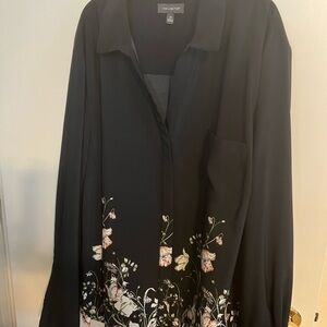 Black top with multicolored Floral arrangements Slippery an comfy polyester